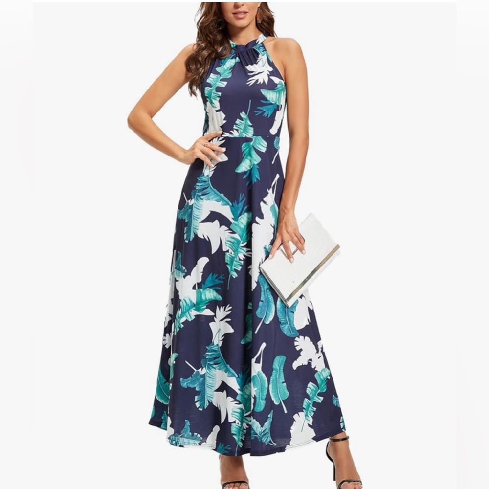 STYLEWORLD Formal Maxi Dress Hawaiian Beach Halter Neck Long Dress